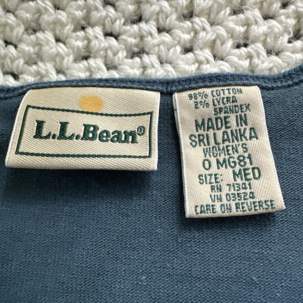Vintage LL Bean Grandmacore Cottage Core Teal Cotton Cardigan Y2K Hook&Eye Med - Picture 4 of 13